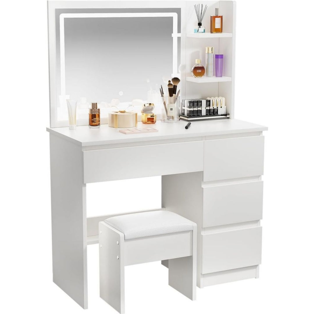 Tabouret: Bureau de maquillage de 100 cm de large avec un design genereux