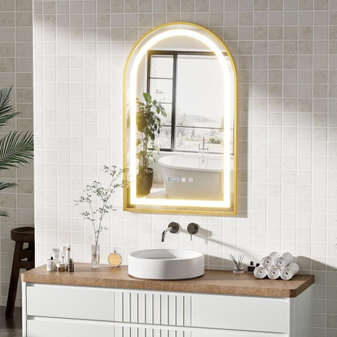 Verre Trempe Blanc, Miroir de Salle de Bain Retroeclaire Design Moderne